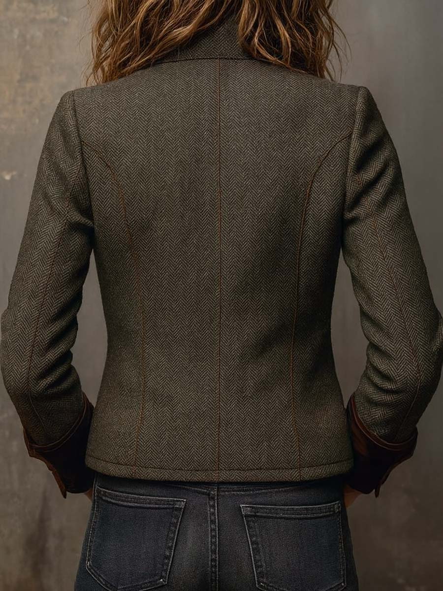 Honorina | Blazer Vintage de Espiga con Ribetes Contrastados