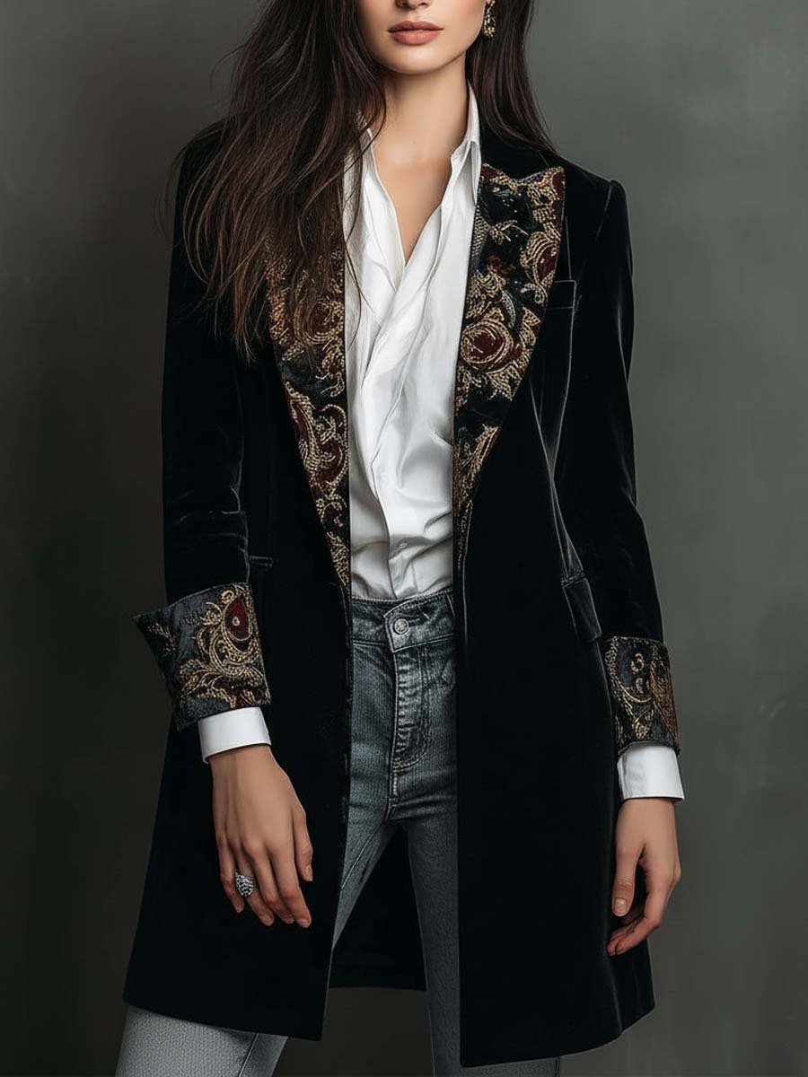 Leontina | Blazer Ajustado con Estampado Barroco Negro