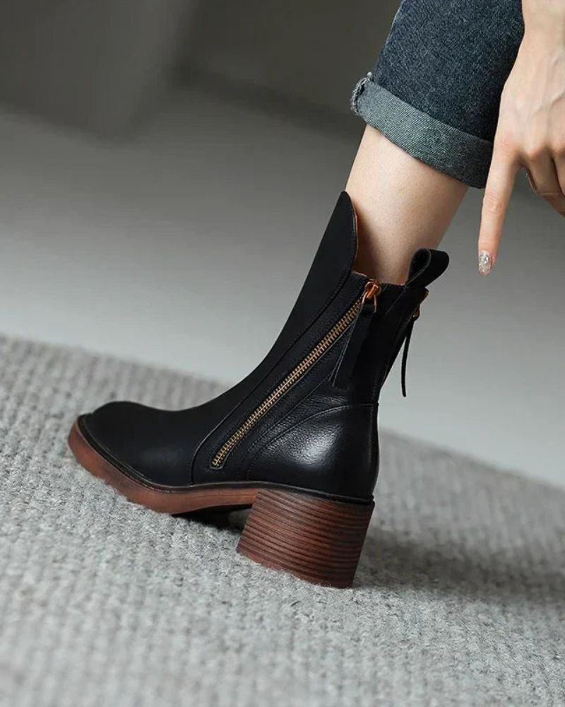 Penélope | Botas de piel con tacón cuadrado