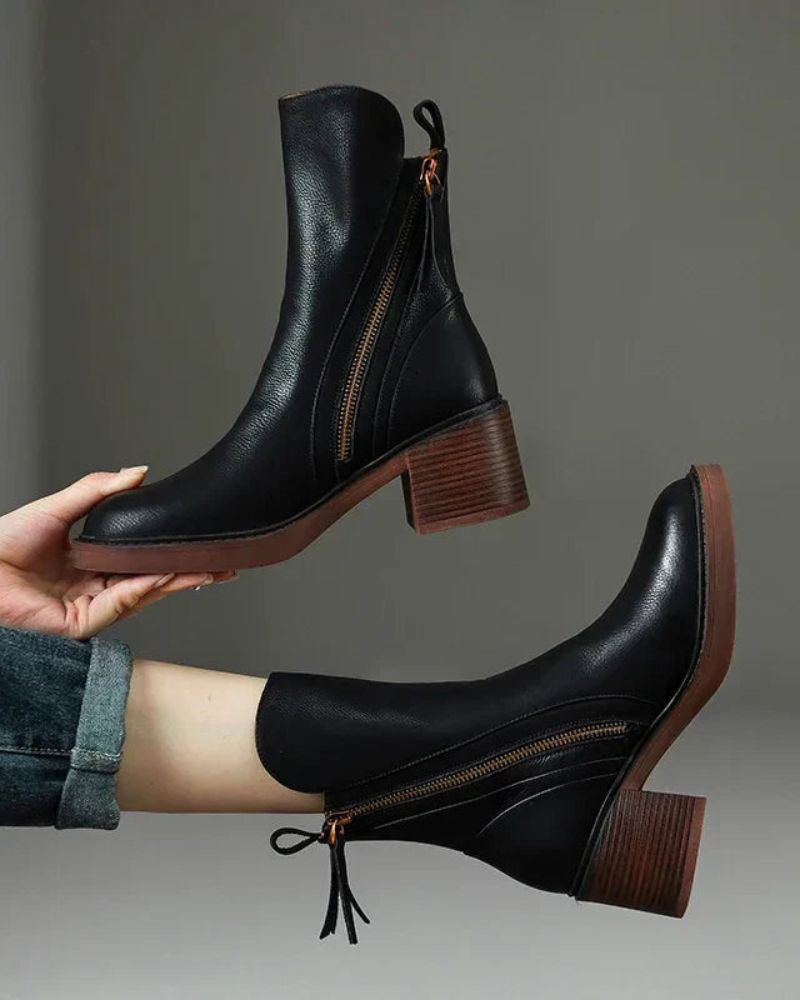 Penélope | Botas de piel con tacón cuadrado