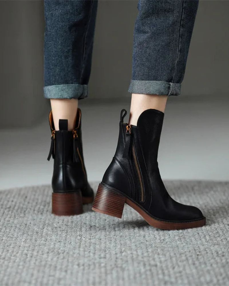Penélope | Botas de piel con tacón cuadrado