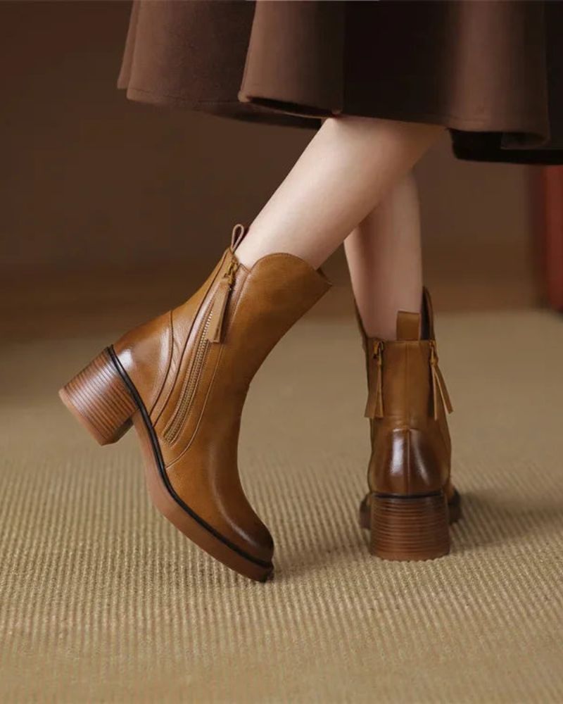 Penélope | Botas de piel con tacón cuadrado