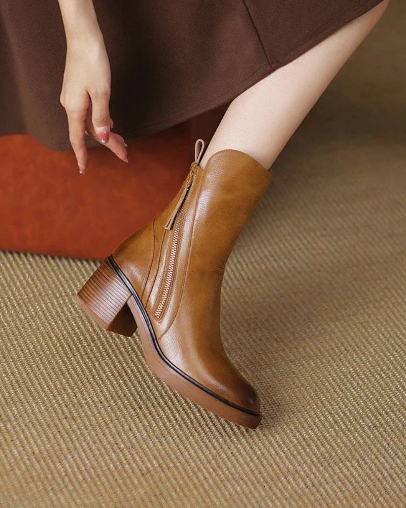 Penélope | Botas de piel con tacón cuadrado