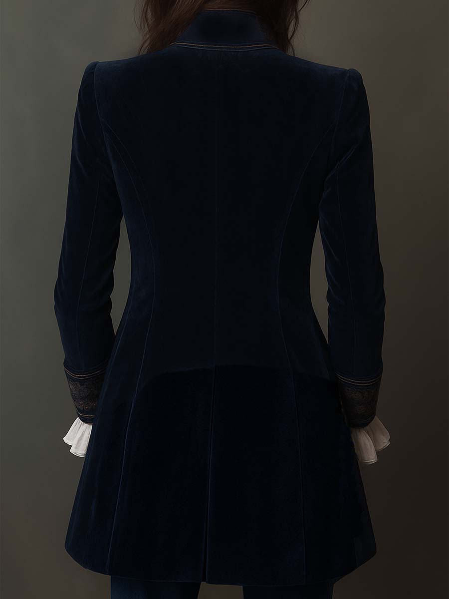 Atenais | Chaqueta Larga Bordada Vintage Azul Marino
