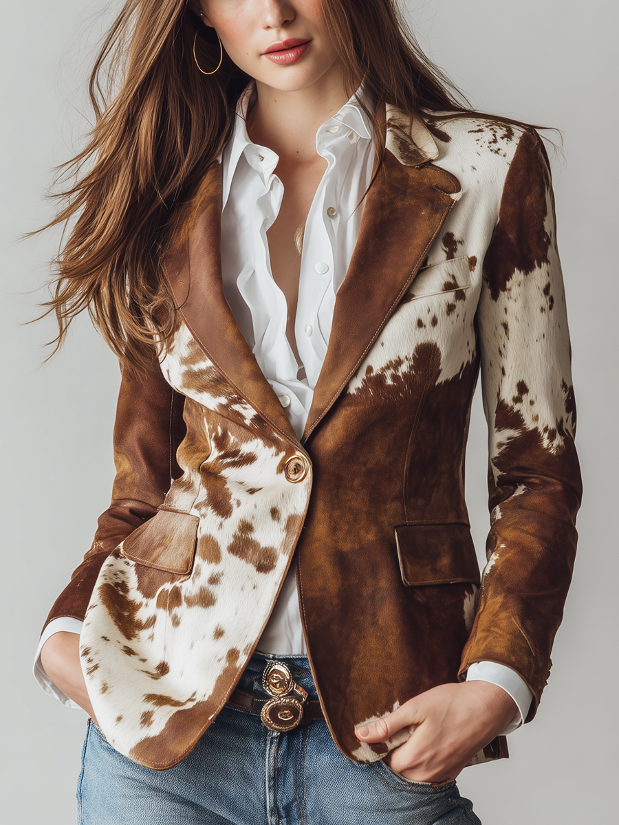 Agata | Blazer Vintage con Estampado de Vaca