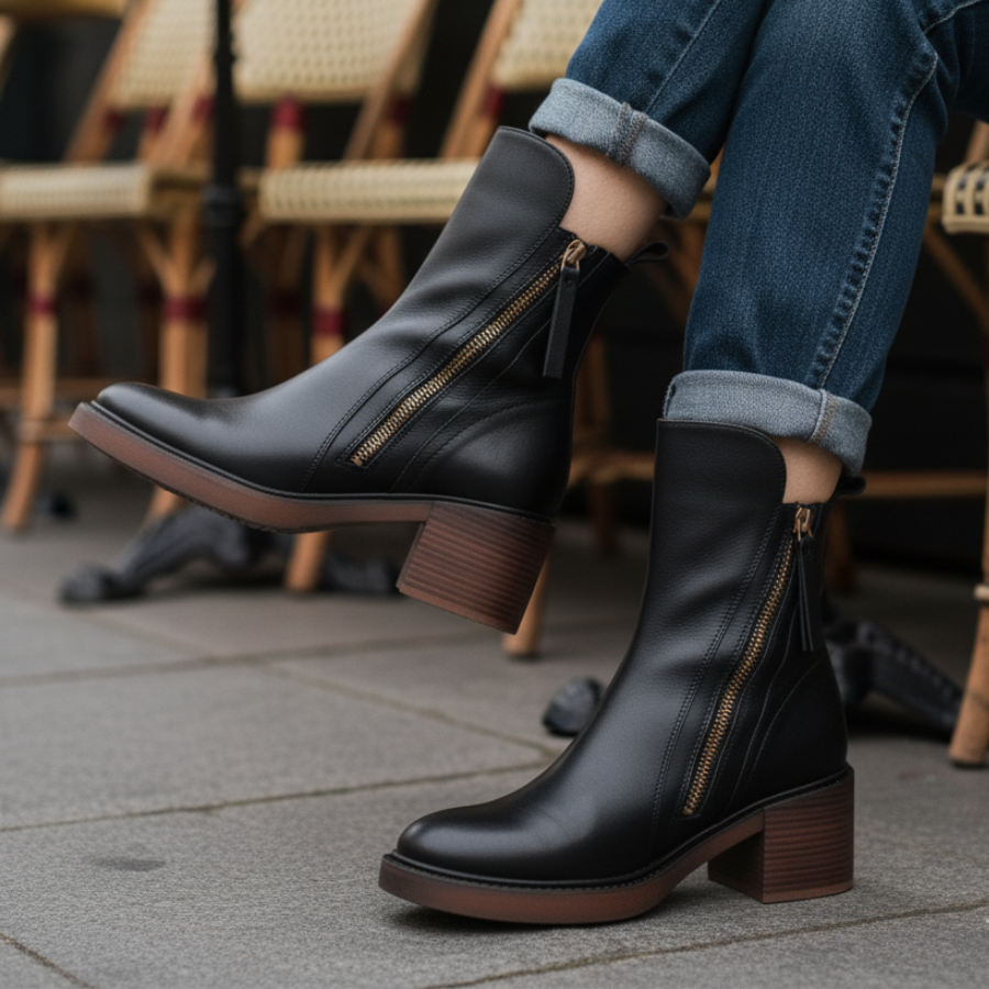 Penélope | Botas de piel con tacón cuadrado