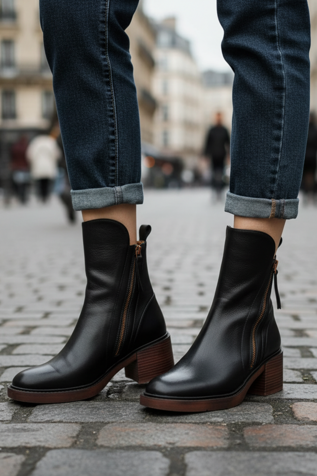 Penélope | Botas de piel con tacón cuadrado