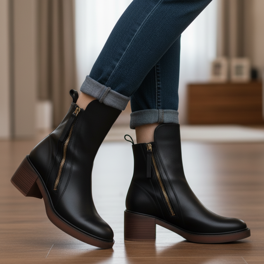 Penélope | Botas de piel con tacón cuadrado