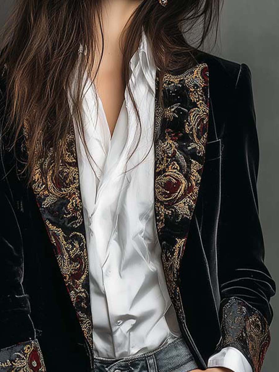 Leontina | Blazer Ajustado con Estampado Barroco Negro