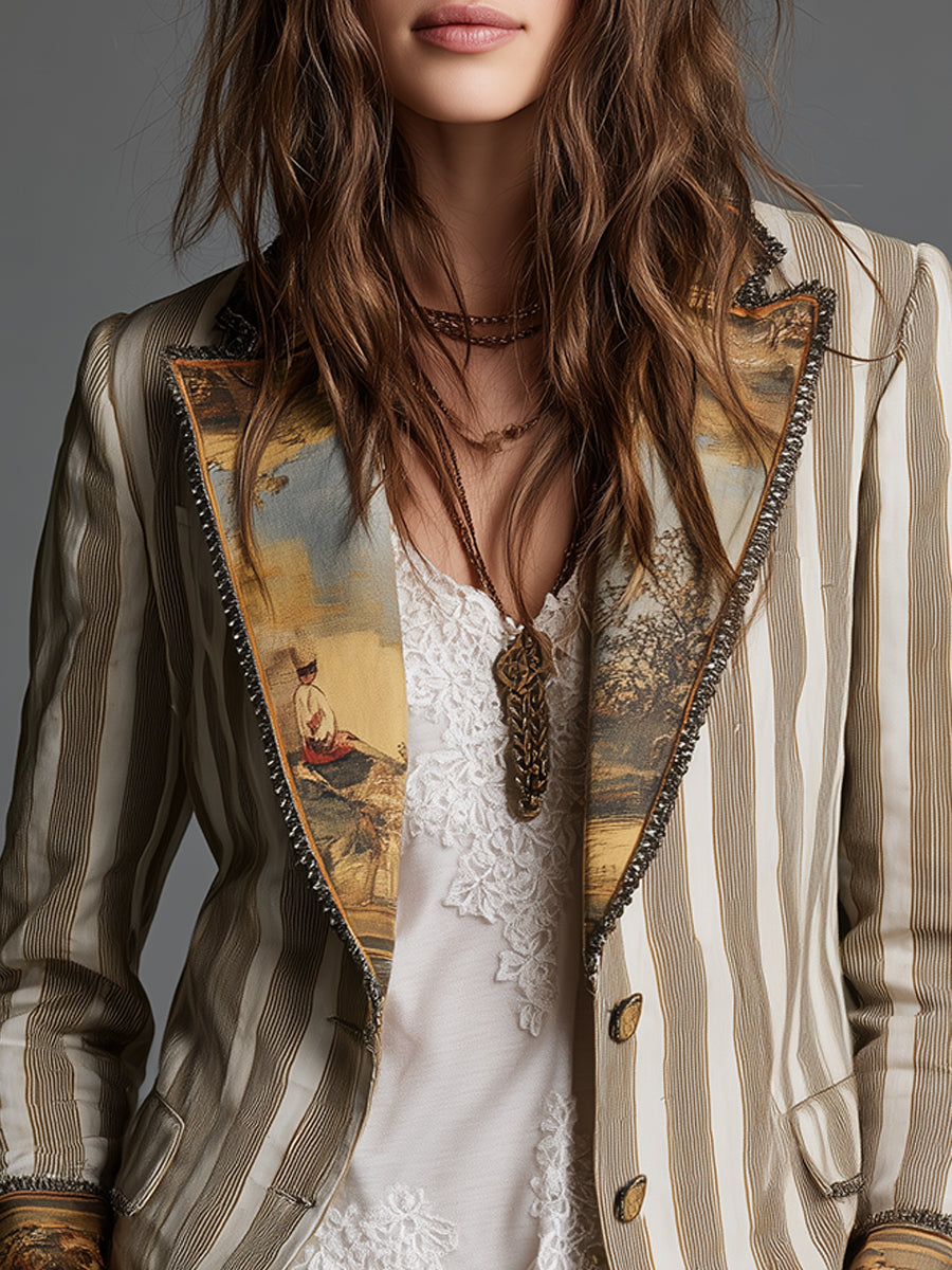 Susana | Blazer Bohemio de Rayas con Cuello Estampado
