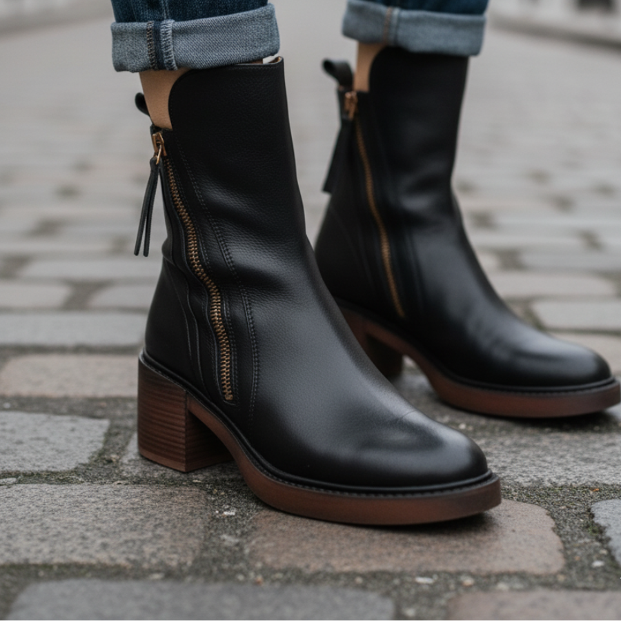 Penélope | Botas de piel con tacón cuadrado