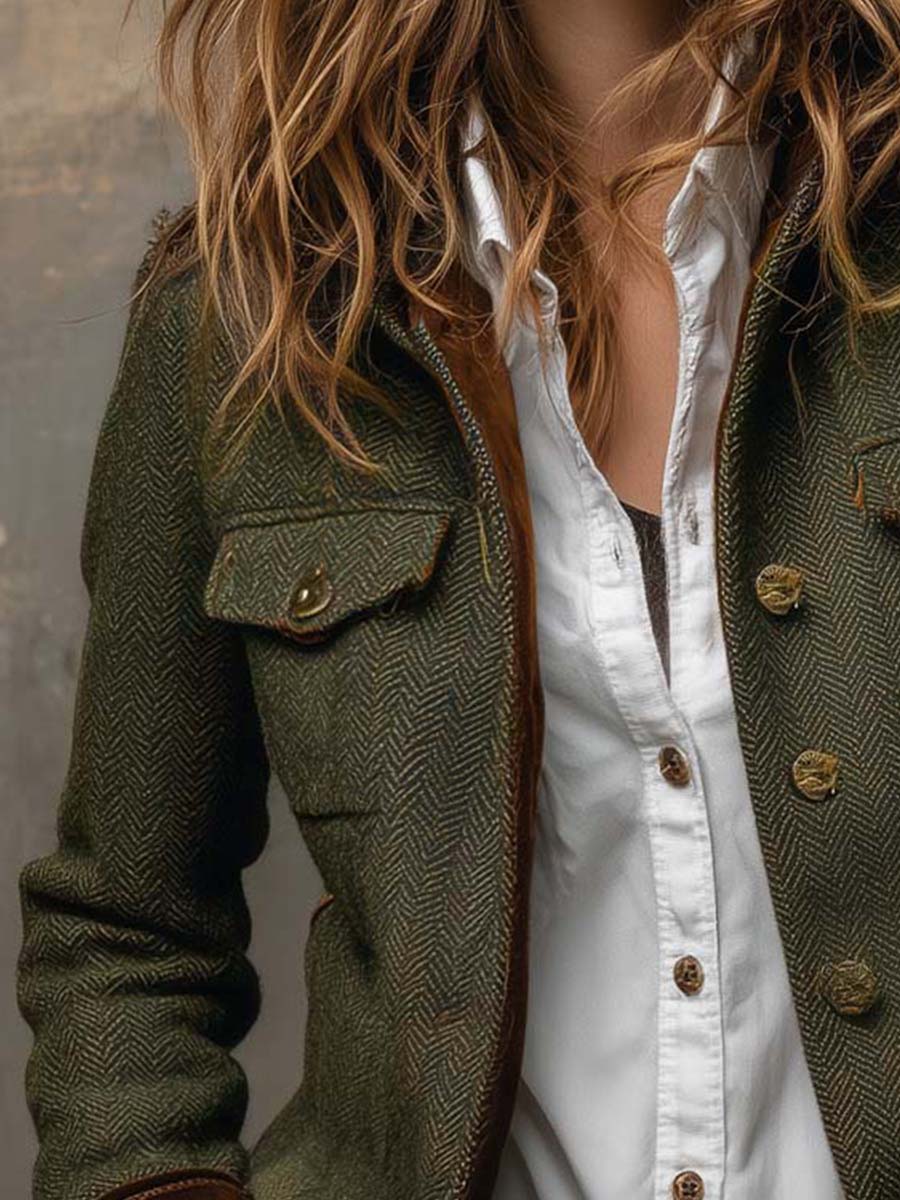 Honorina | Blazer Vintage de Espiga con Ribetes Contrastados