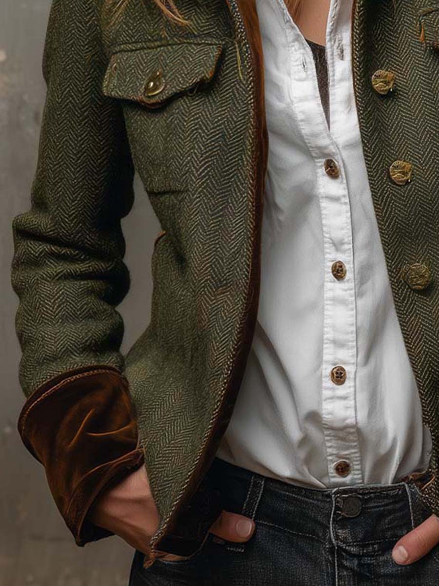 Honorina | Blazer Vintage de Espiga con Ribetes Contrastados