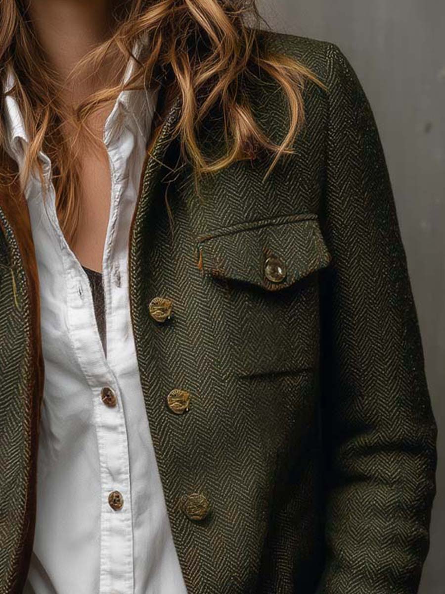 Honorina | Blazer Vintage de Espiga con Ribetes Contrastados