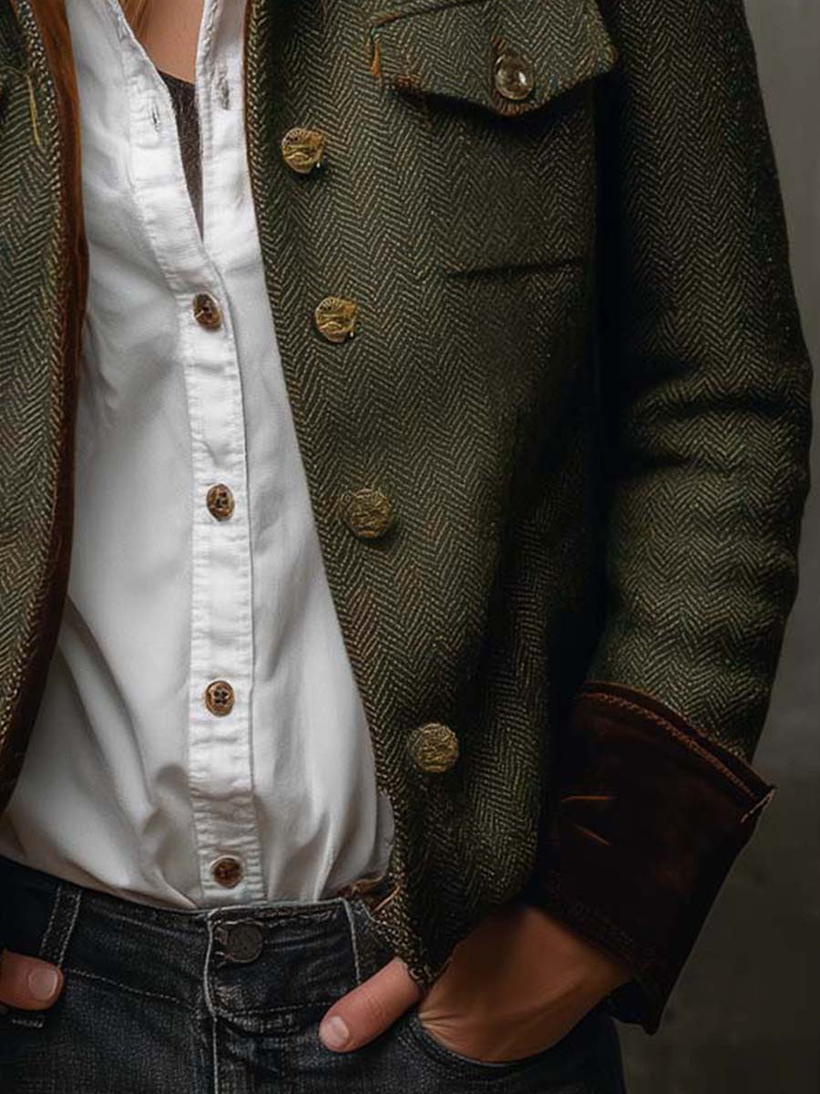 Honorina | Blazer Vintage de Espiga con Ribetes Contrastados