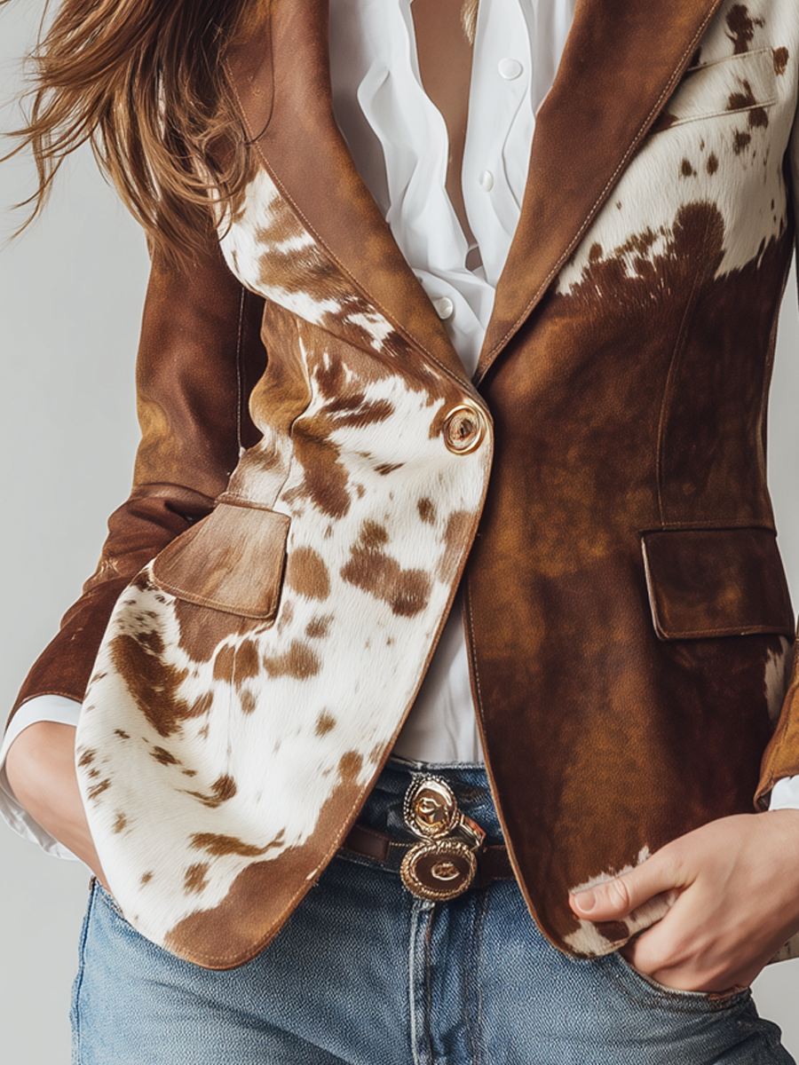 Agata | Blazer Vintage con Estampado de Vaca