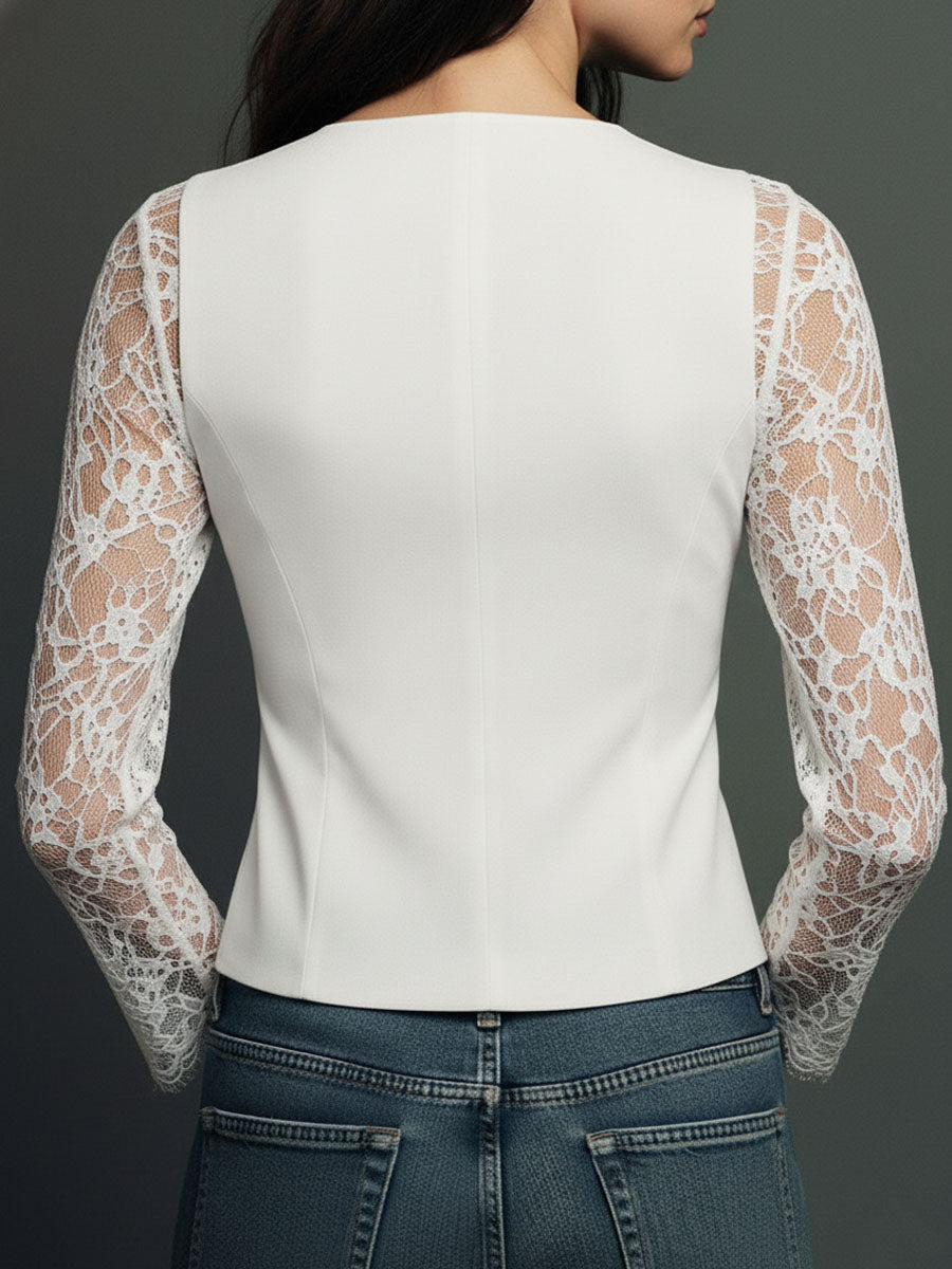 Noemi | Top Blazer Negro de Mangas Semitransparentes