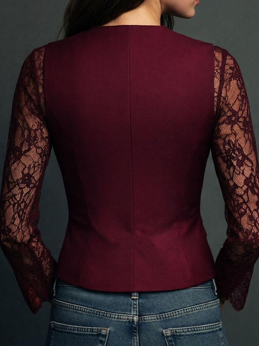 Noemi | Top Blazer Negro de Mangas Semitransparentes