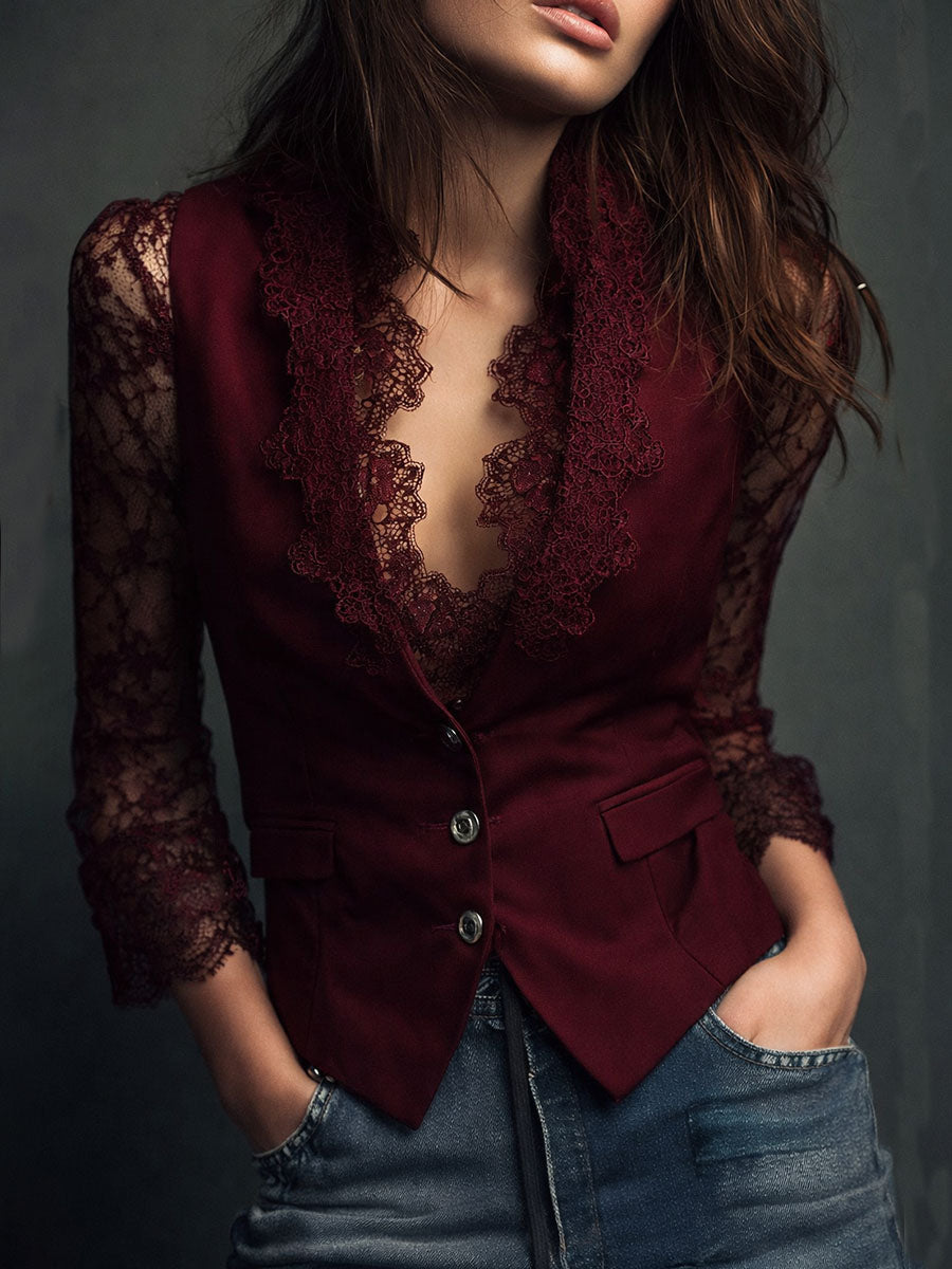 Noemi | Top Blazer Negro de Mangas Semitransparentes