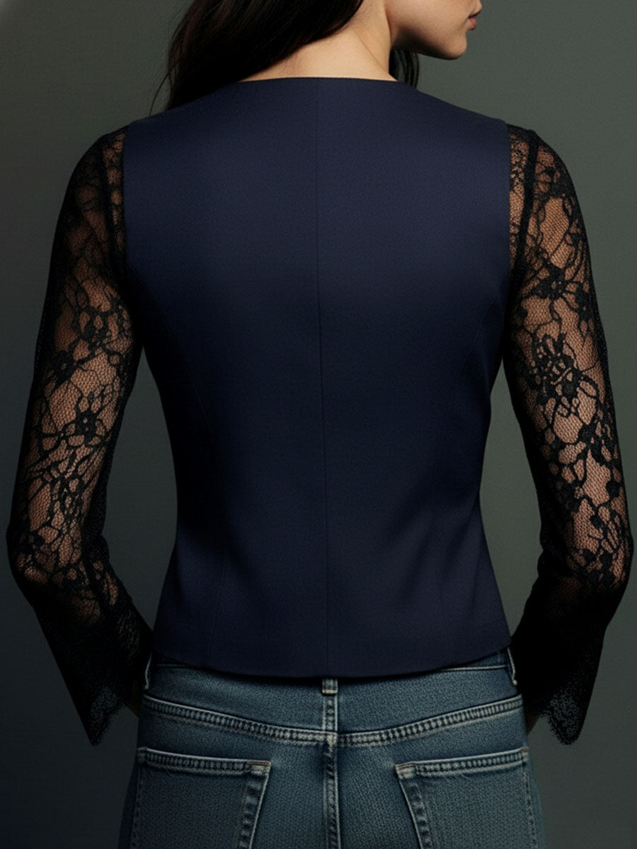 Noemi | Top Blazer Negro de Mangas Semitransparentes