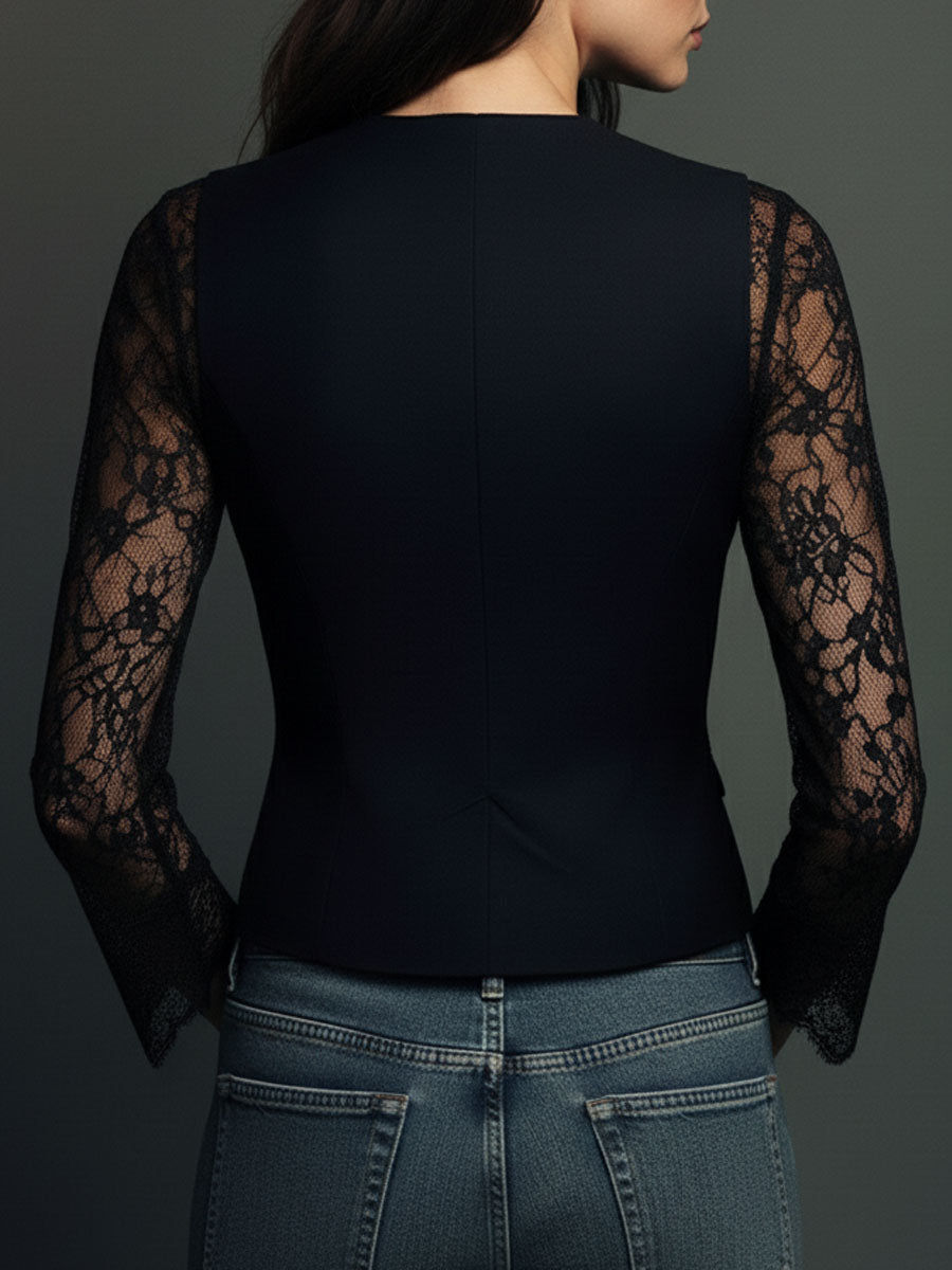 Noemi | Top Blazer Negro de Mangas Semitransparentes