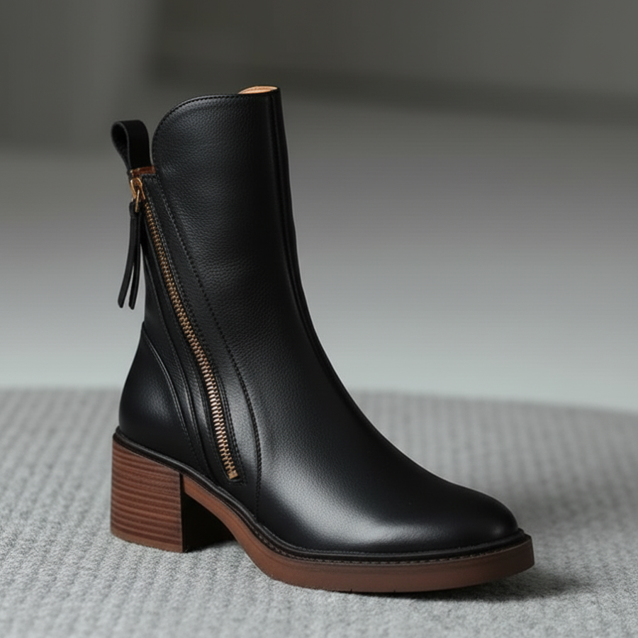 Penélope | Botas de piel con tacón cuadrado