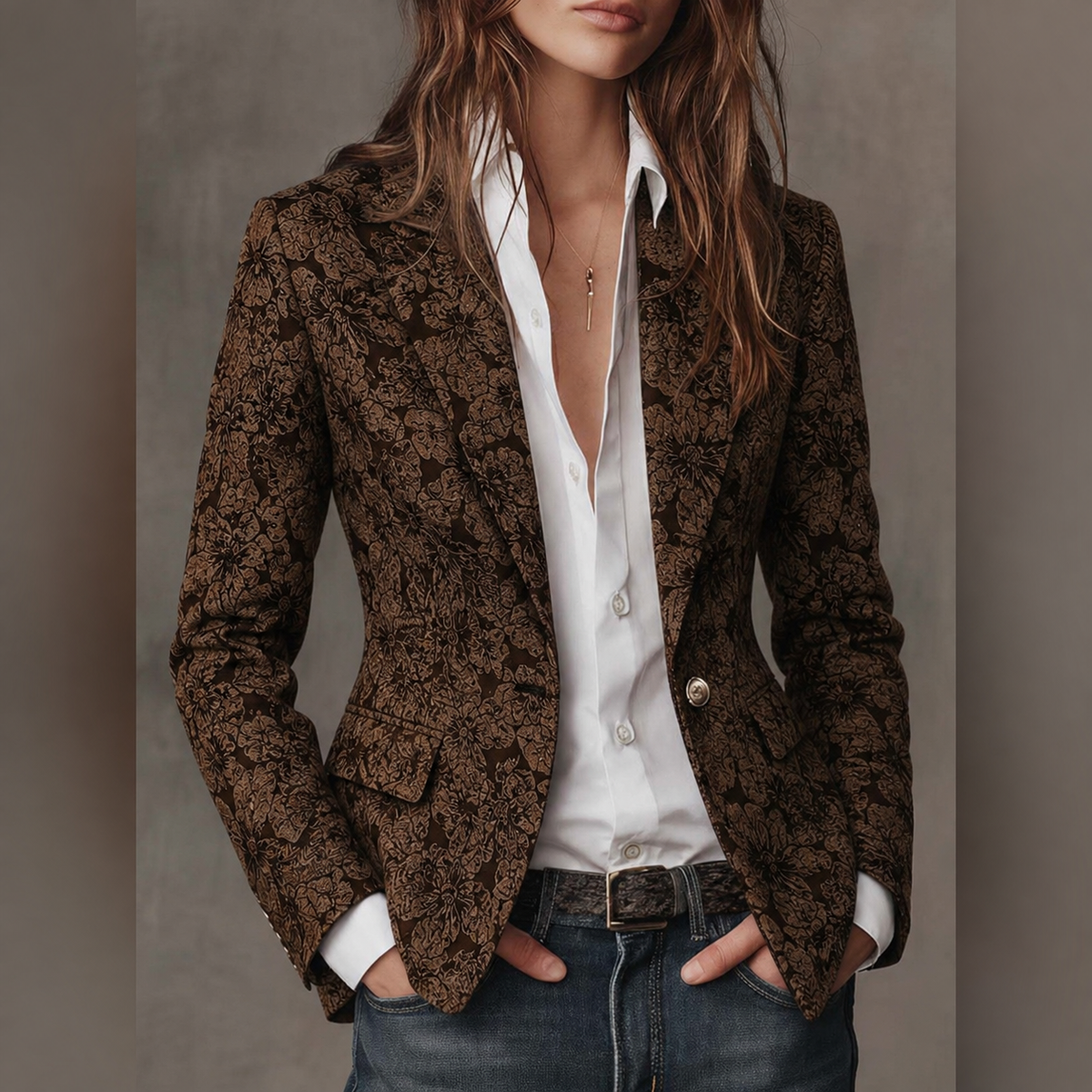Estela | Blazer Ajustado Jacquard con Estampado Paisley