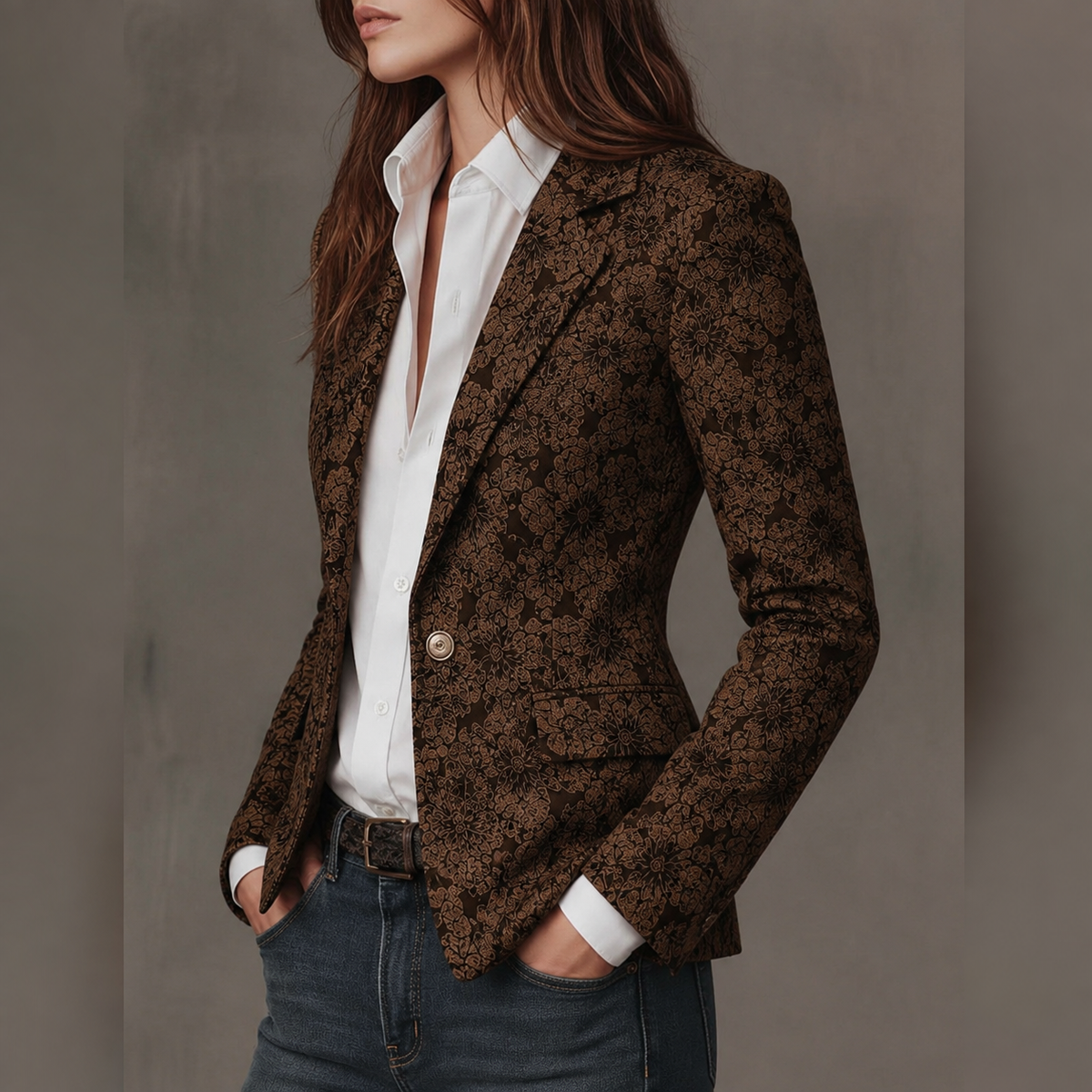 Estela | Blazer Ajustado Jacquard con Estampado Paisley