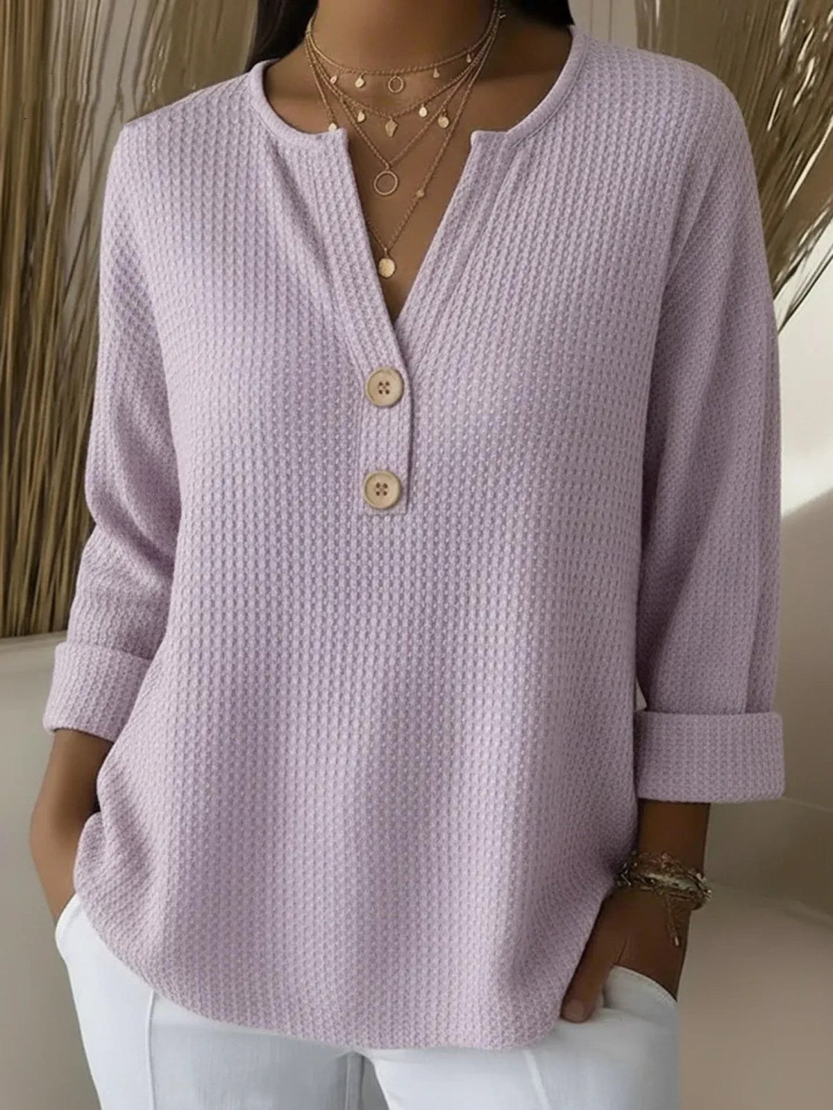 Camisa Henley Gofrada con Botones