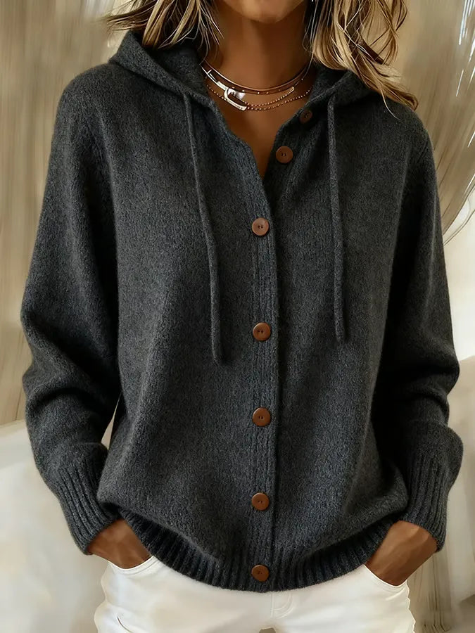Chaqueta de Punto con Capucha y Botones