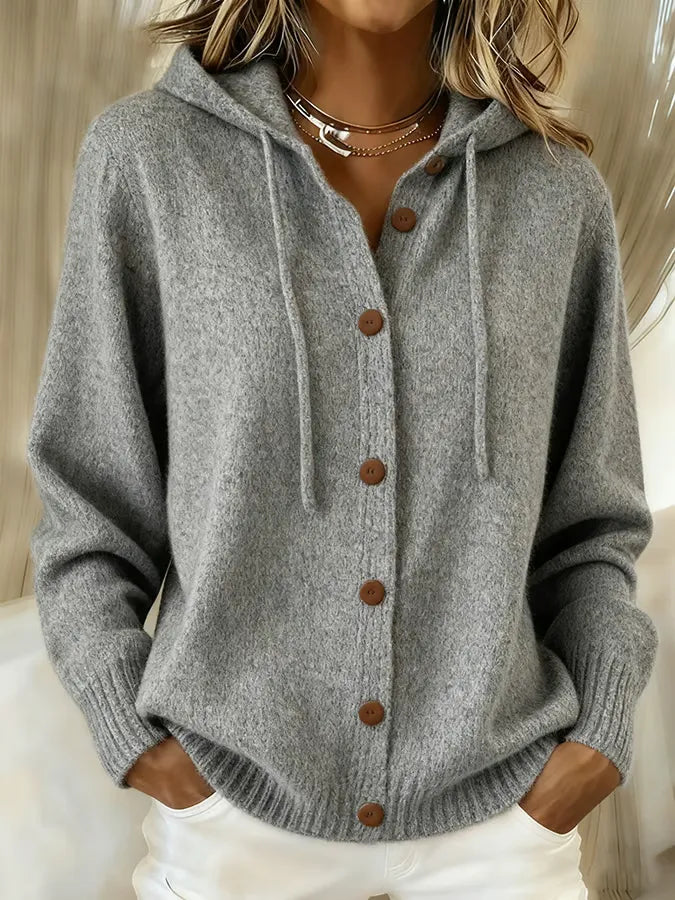 Chaqueta de Punto con Capucha y Botones