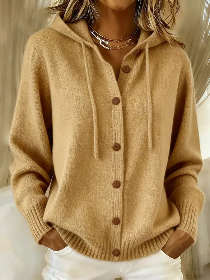 Chaqueta de Punto con Capucha y Botones