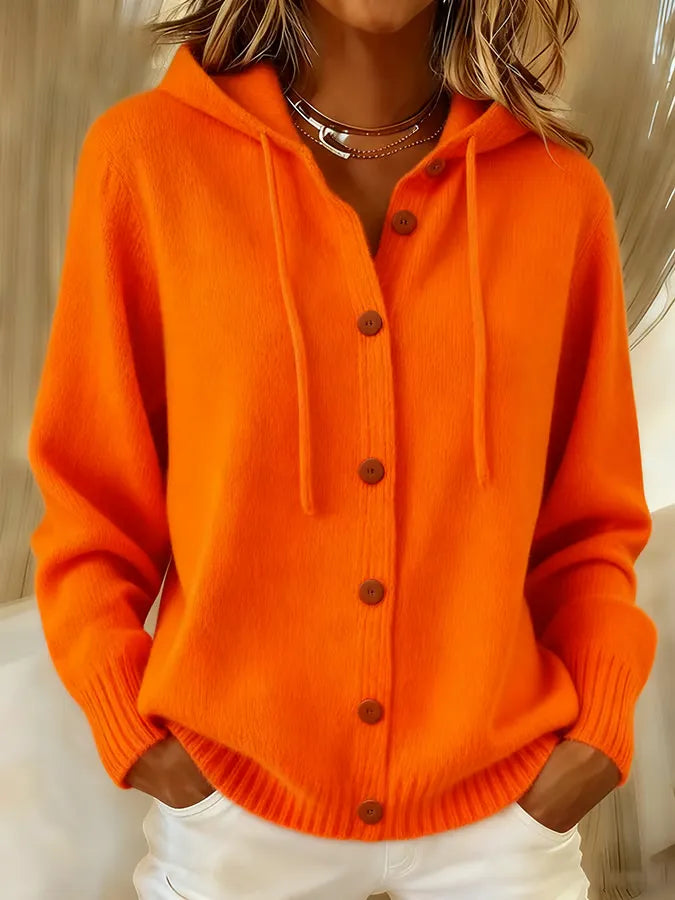 Chaqueta de Punto con Capucha y Botones