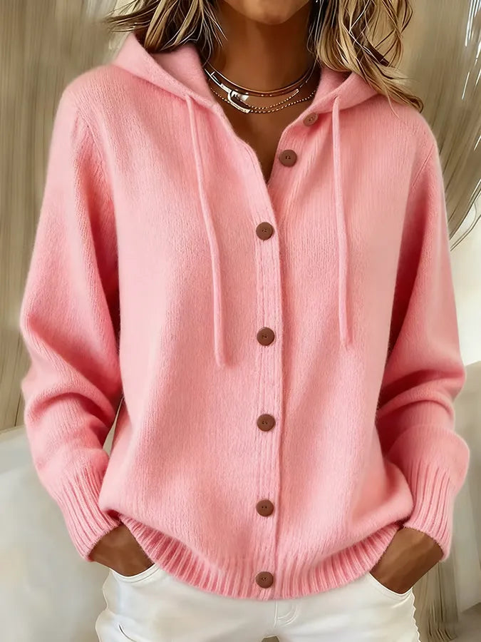 Chaqueta de Punto con Capucha y Botones