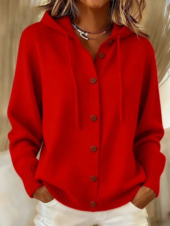 Chaqueta de Punto con Capucha y Botones