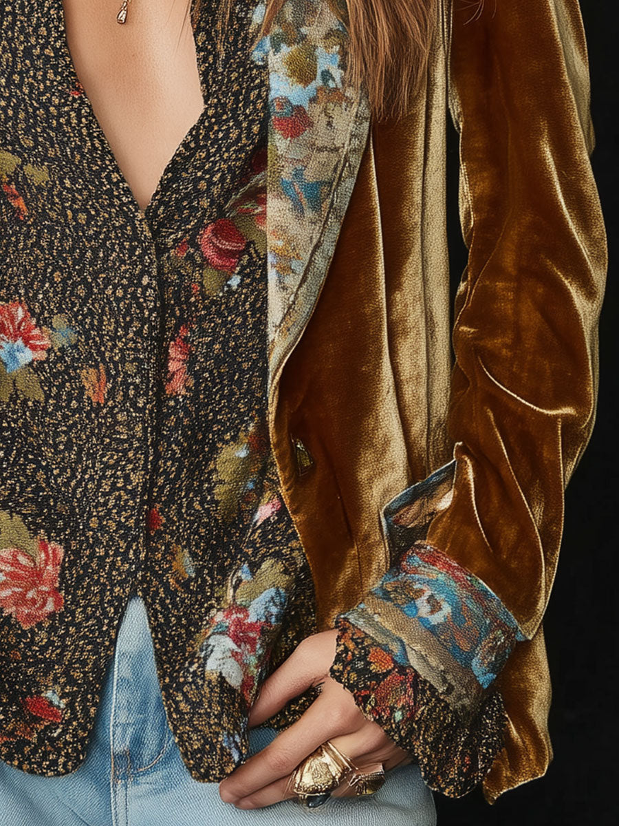 Marcelina | Blazer Patchwork con Estampado Floral Vintage