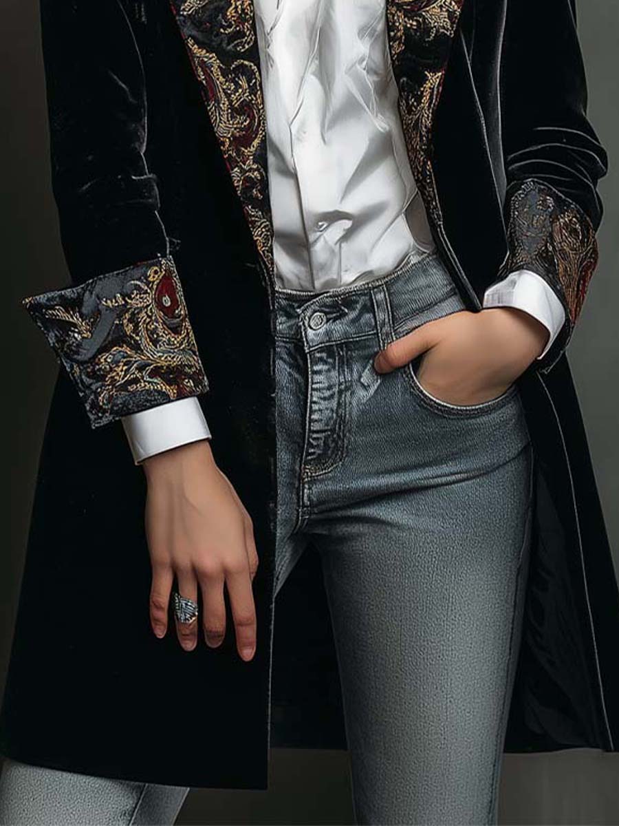 Leontina | Blazer Ajustado con Estampado Barroco Negro