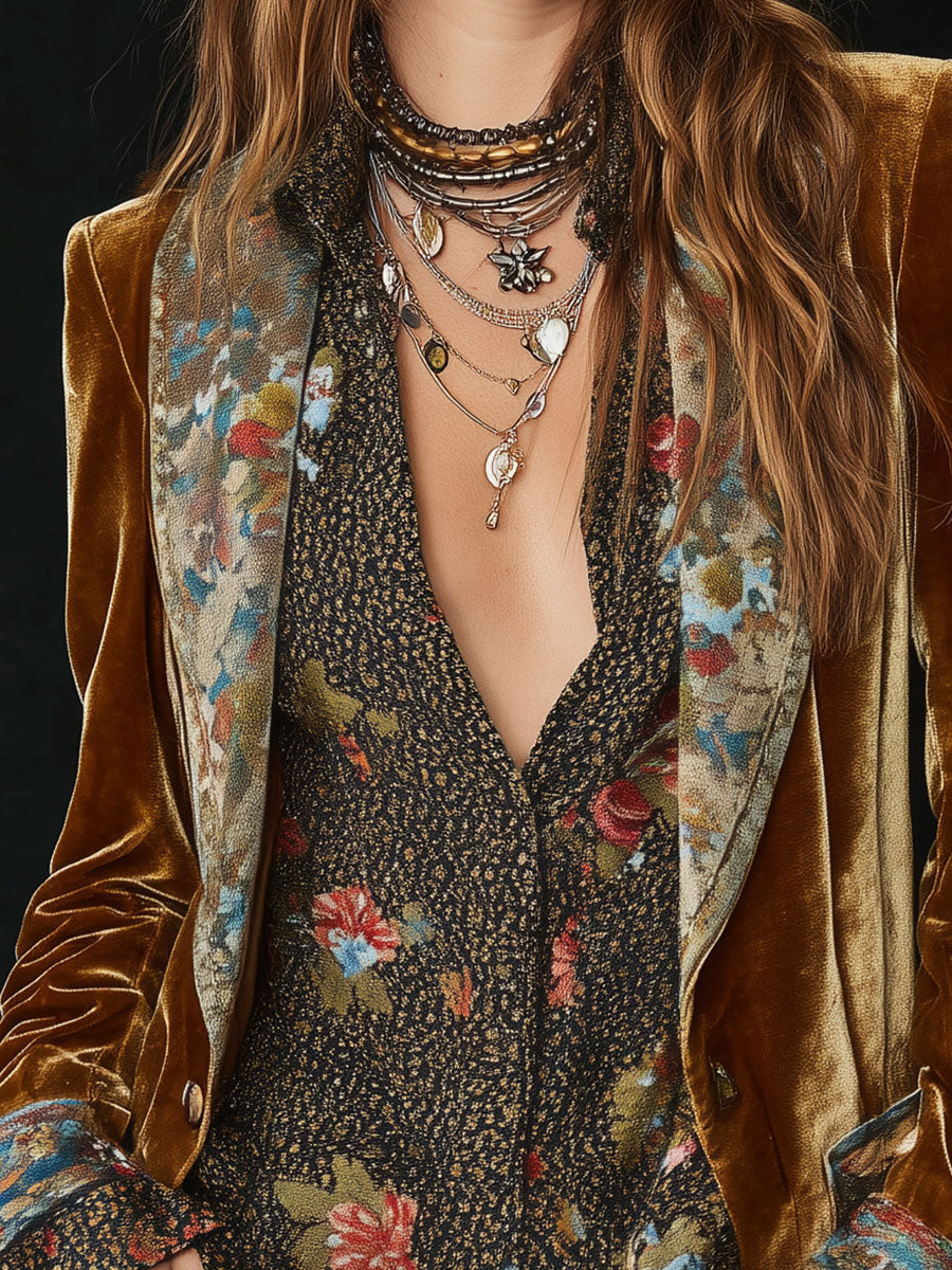 Marcelina | Blazer Patchwork con Estampado Floral Vintage