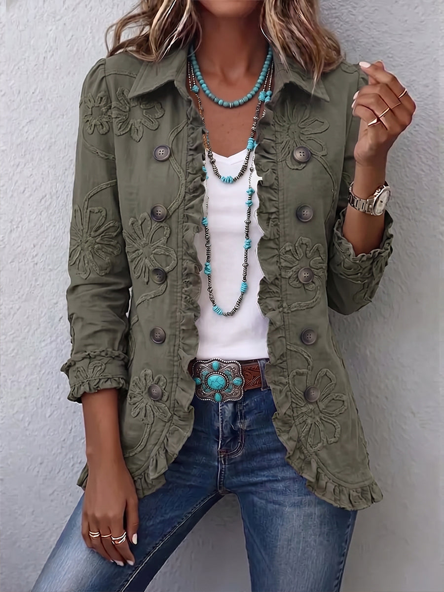 Faustina | Chaqueta Utilitaria Bordada Floral Bohemia