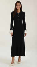 Vestido Maxi de Punto Charlotte con Puños de Color Contrastante