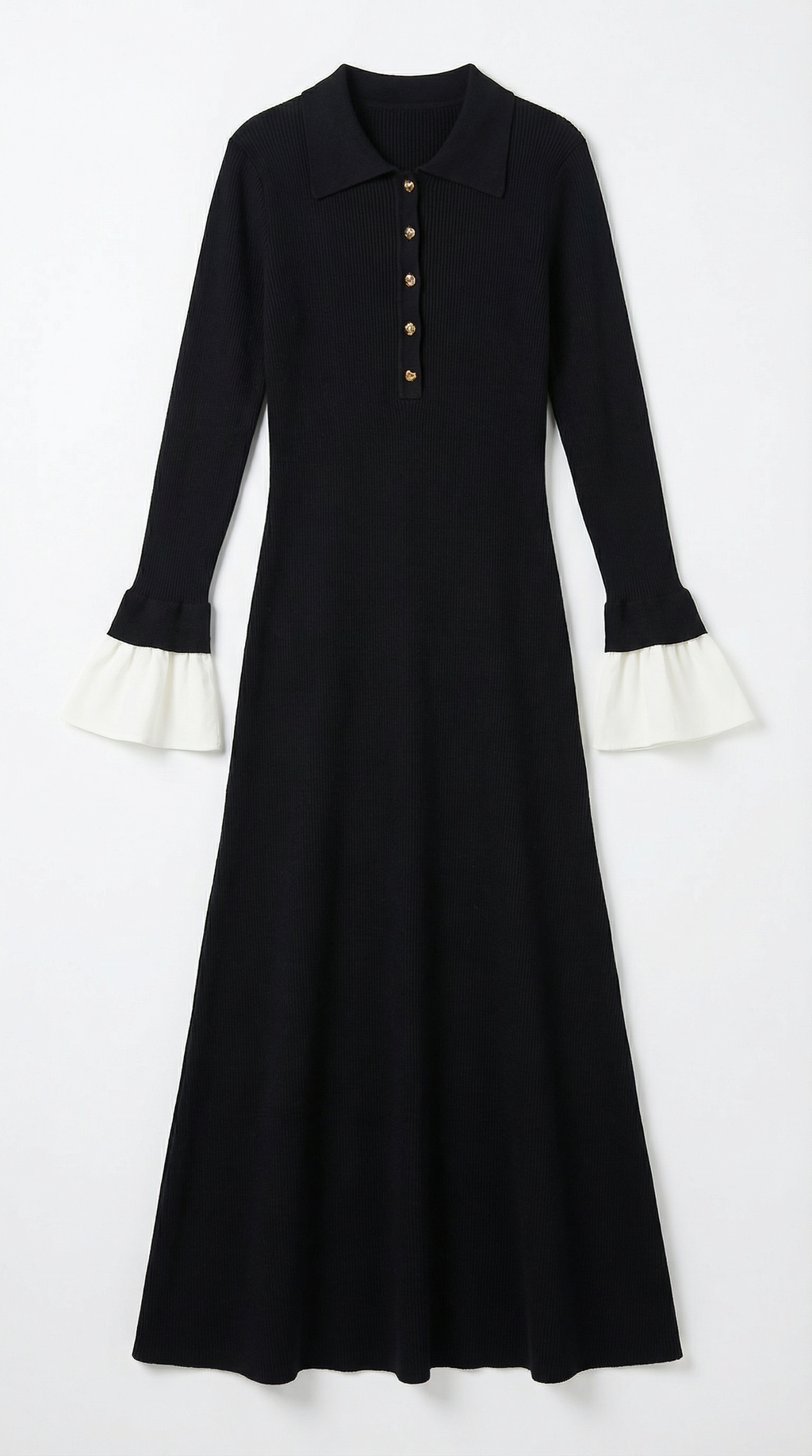 Vestido Maxi de Punto Charlotte con Puños de Color Contrastante