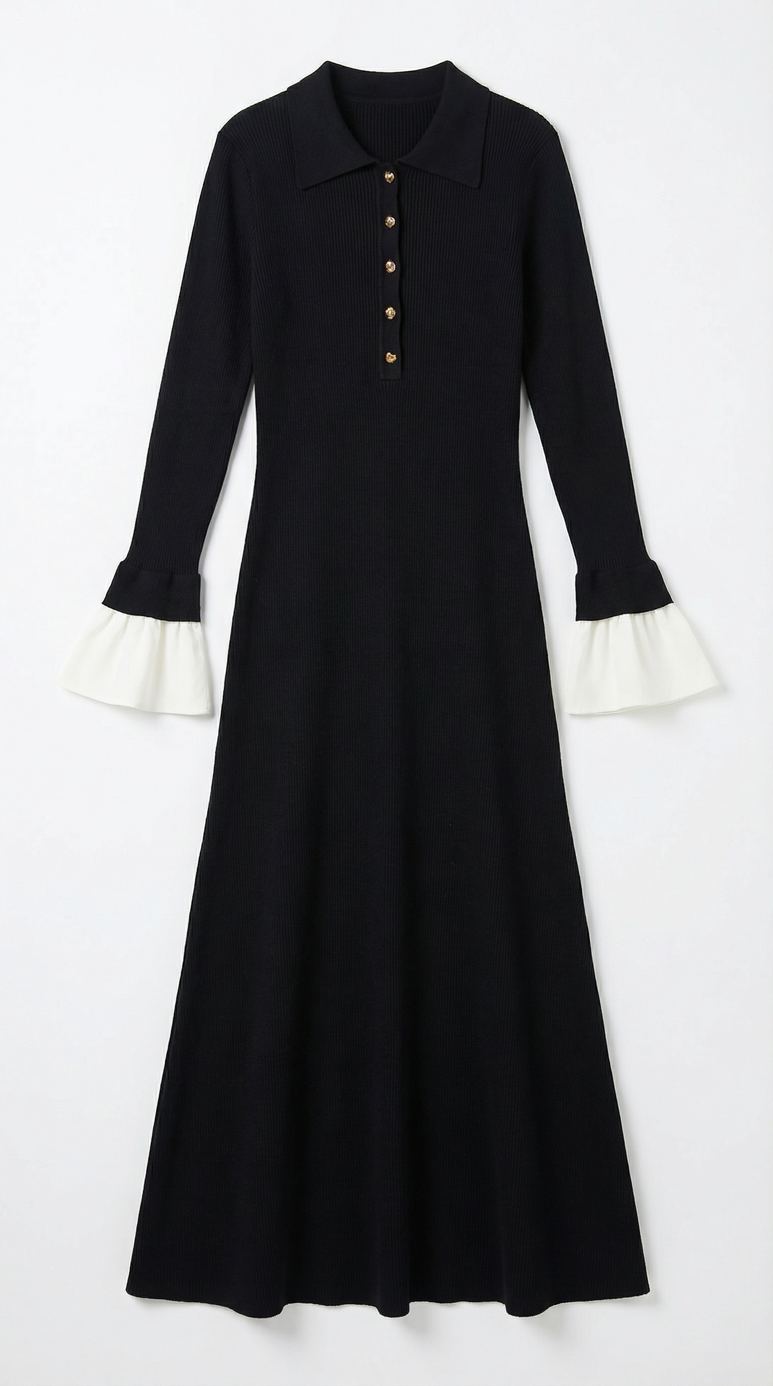 Vestido Maxi de Punto Charlotte con Puños de Color Contrastante