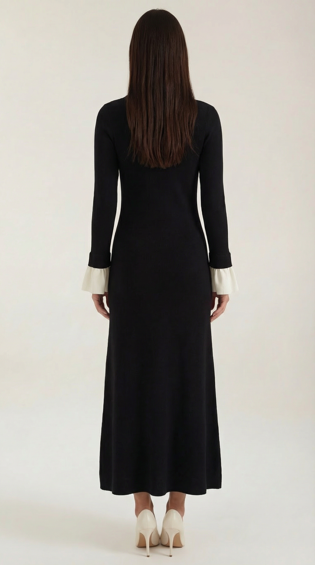 Vestido Maxi de Punto Charlotte con Puños de Color Contrastante