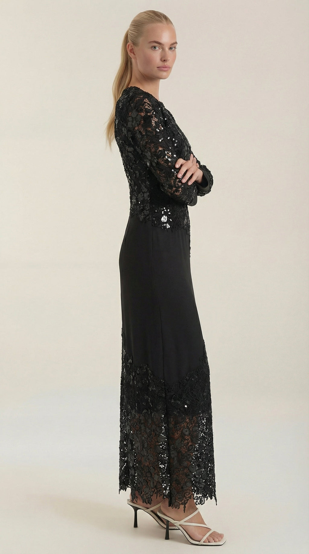 Vestido Maxi Elise con Lentejuelas y Encaje