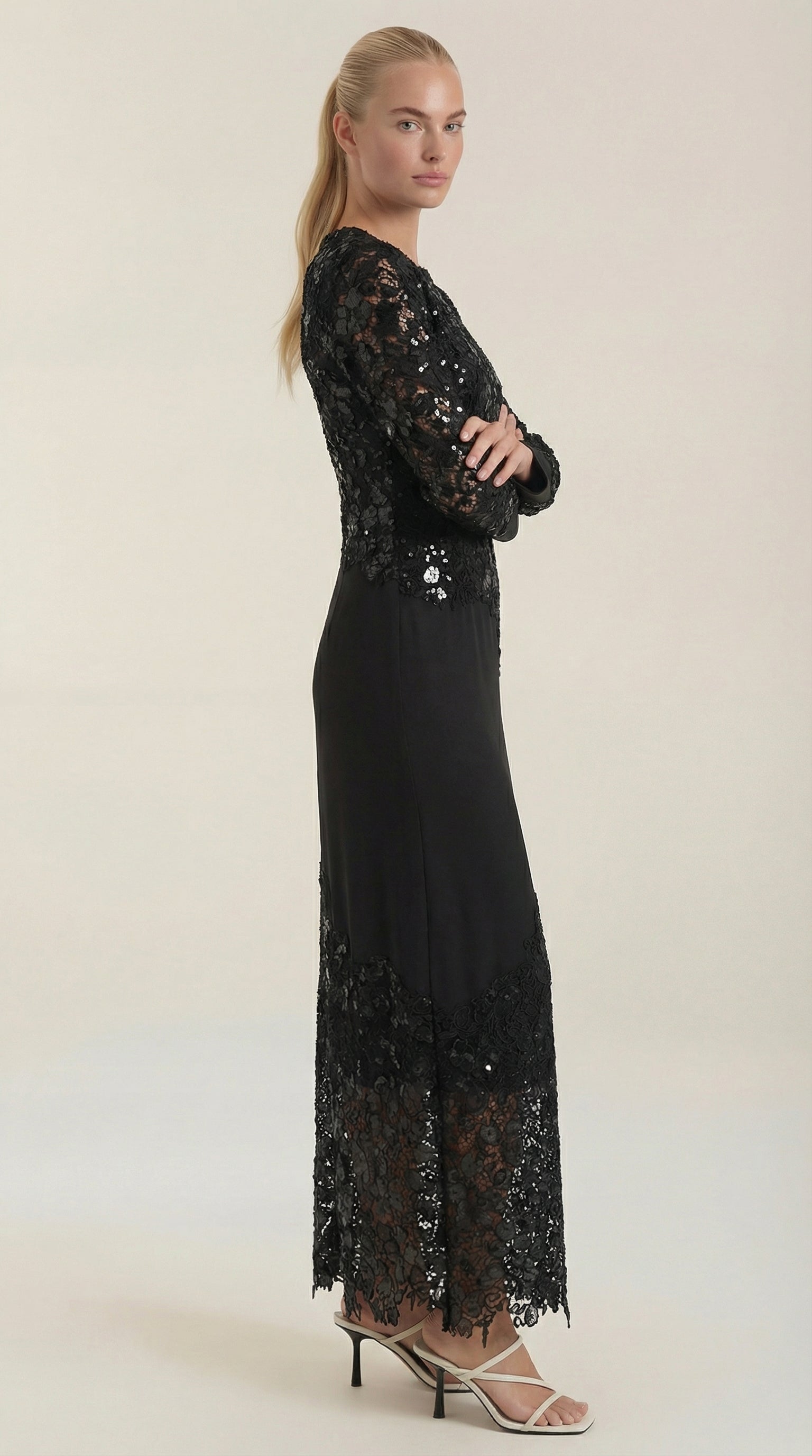 Vestido Maxi Elise con Lentejuelas y Encaje