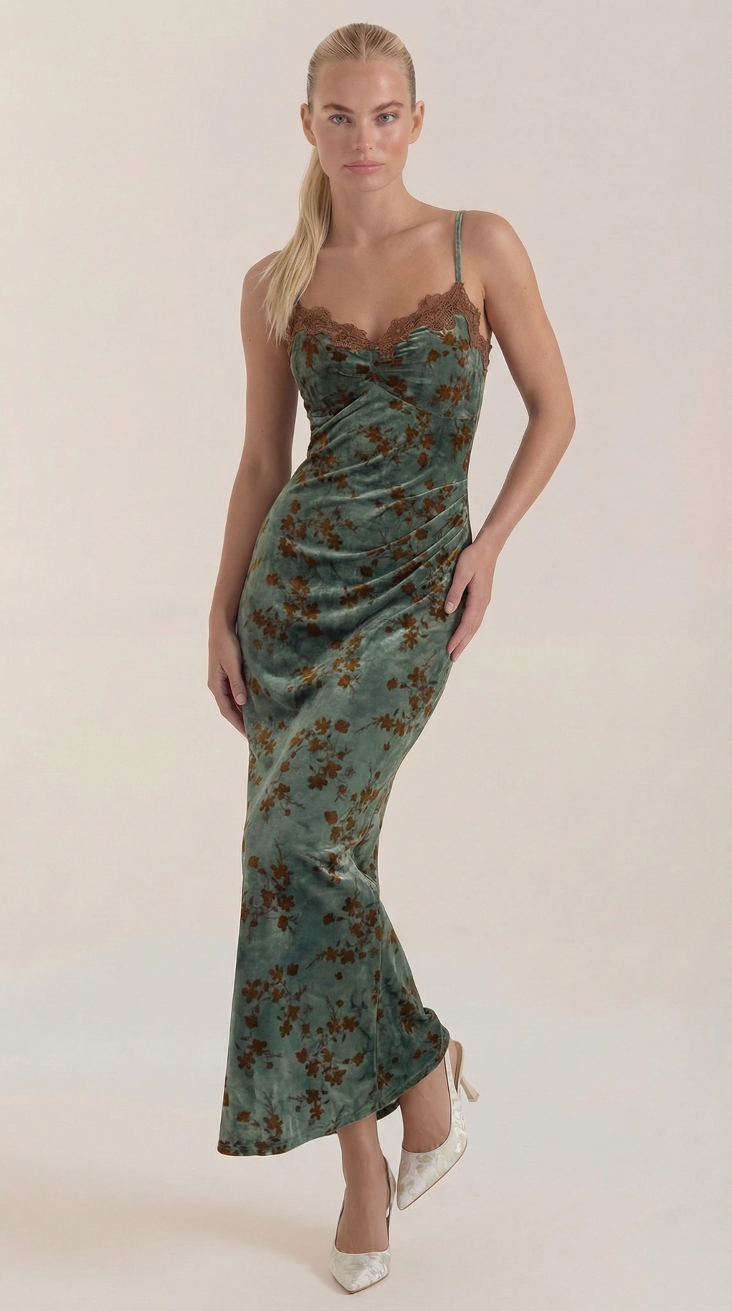 Vestido Midi Jeannette con Detalles de Encaje