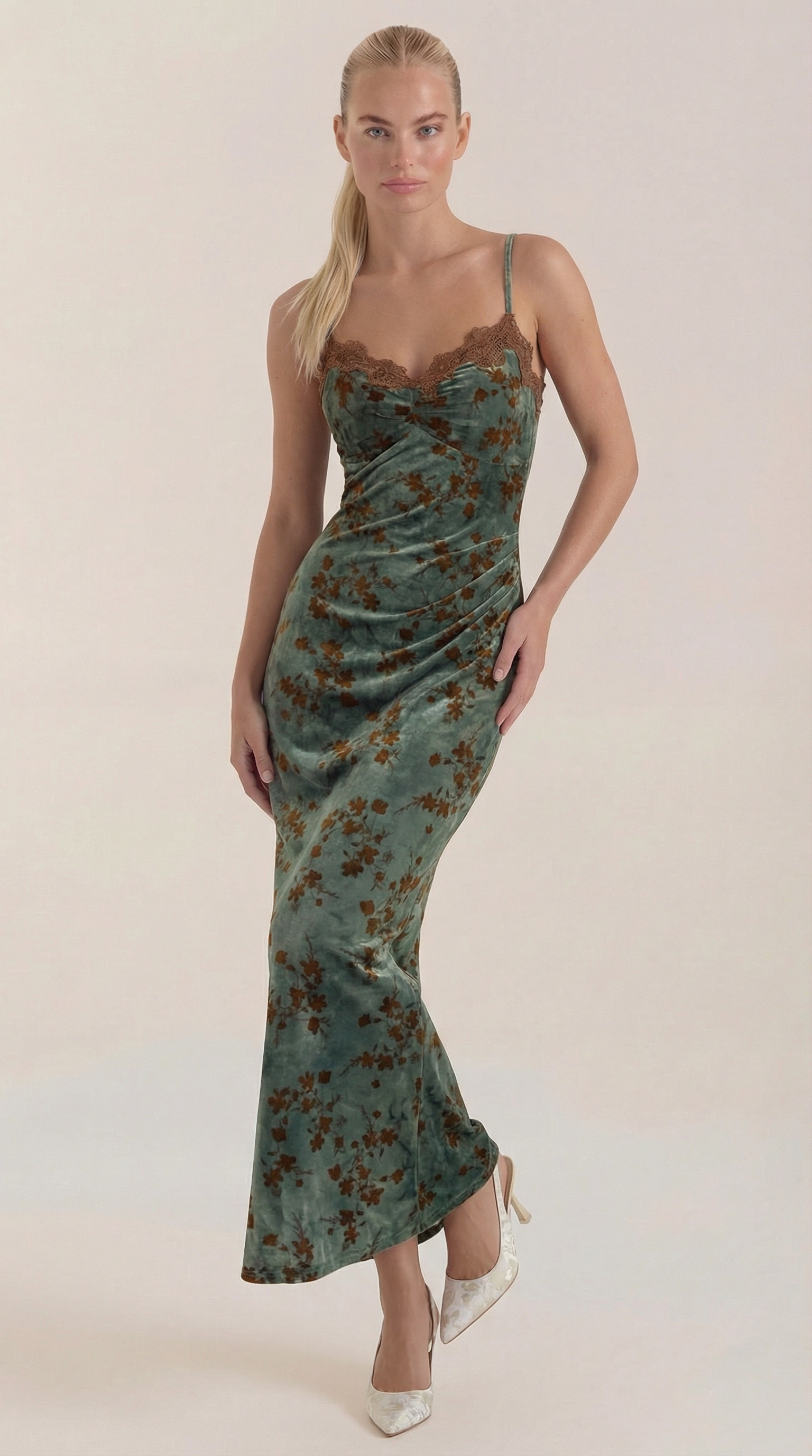 Vestido Midi Jeannette con Detalles de Encaje
