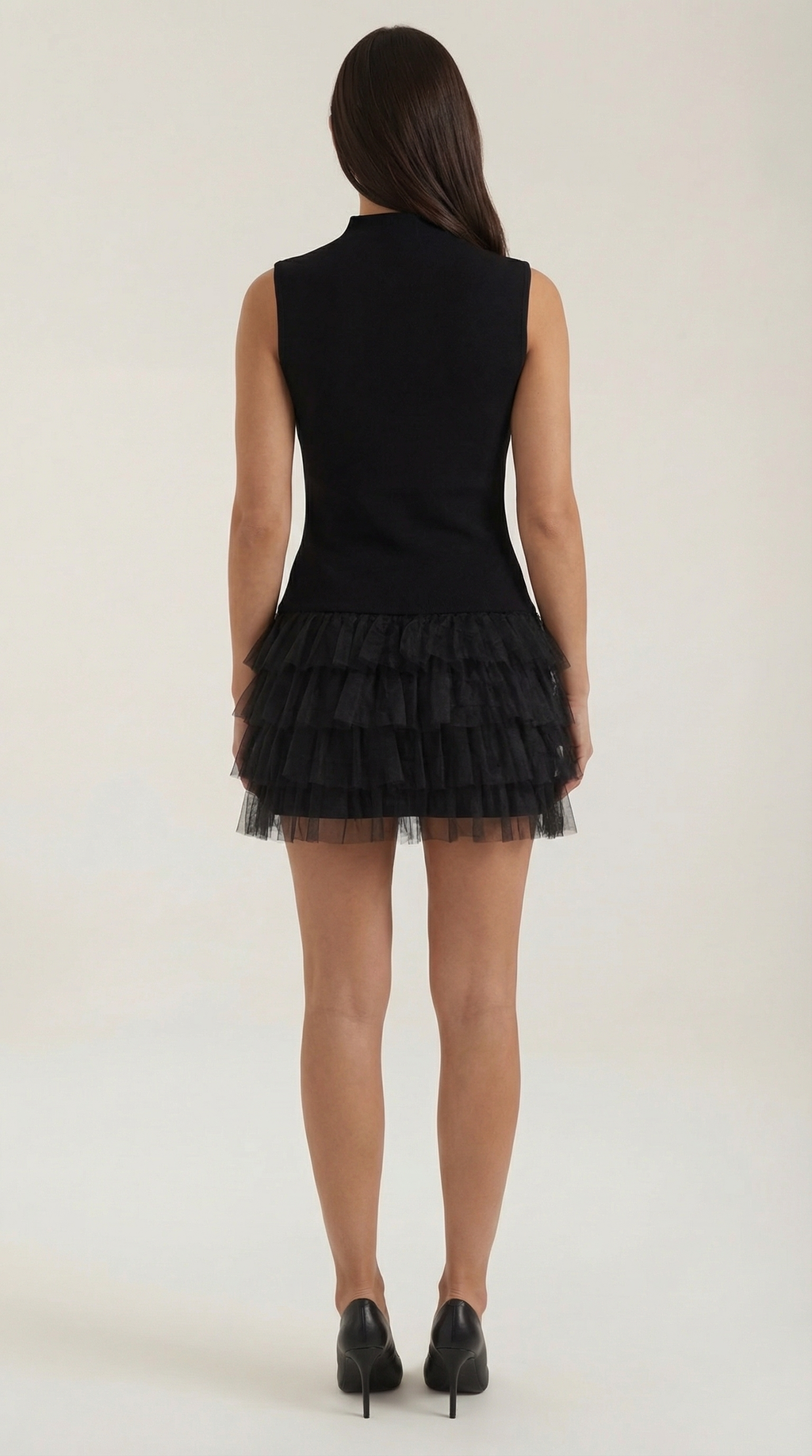 Mini Vestido de Tul Nadia con Cuello Alto
