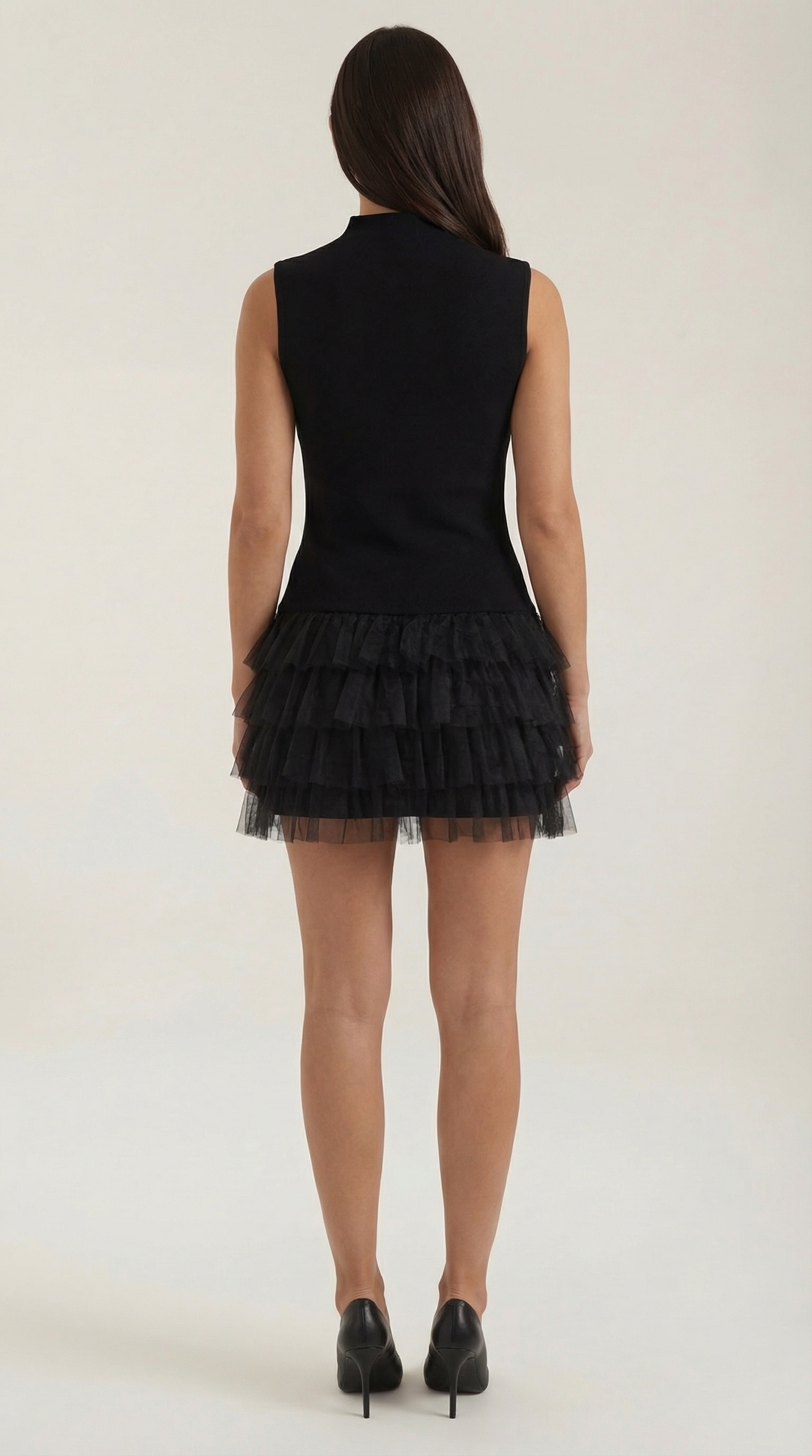 Mini Vestido de Tul Nadia con Cuello Alto