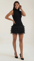 Mini Vestido de Tul Nadia con Cuello Alto